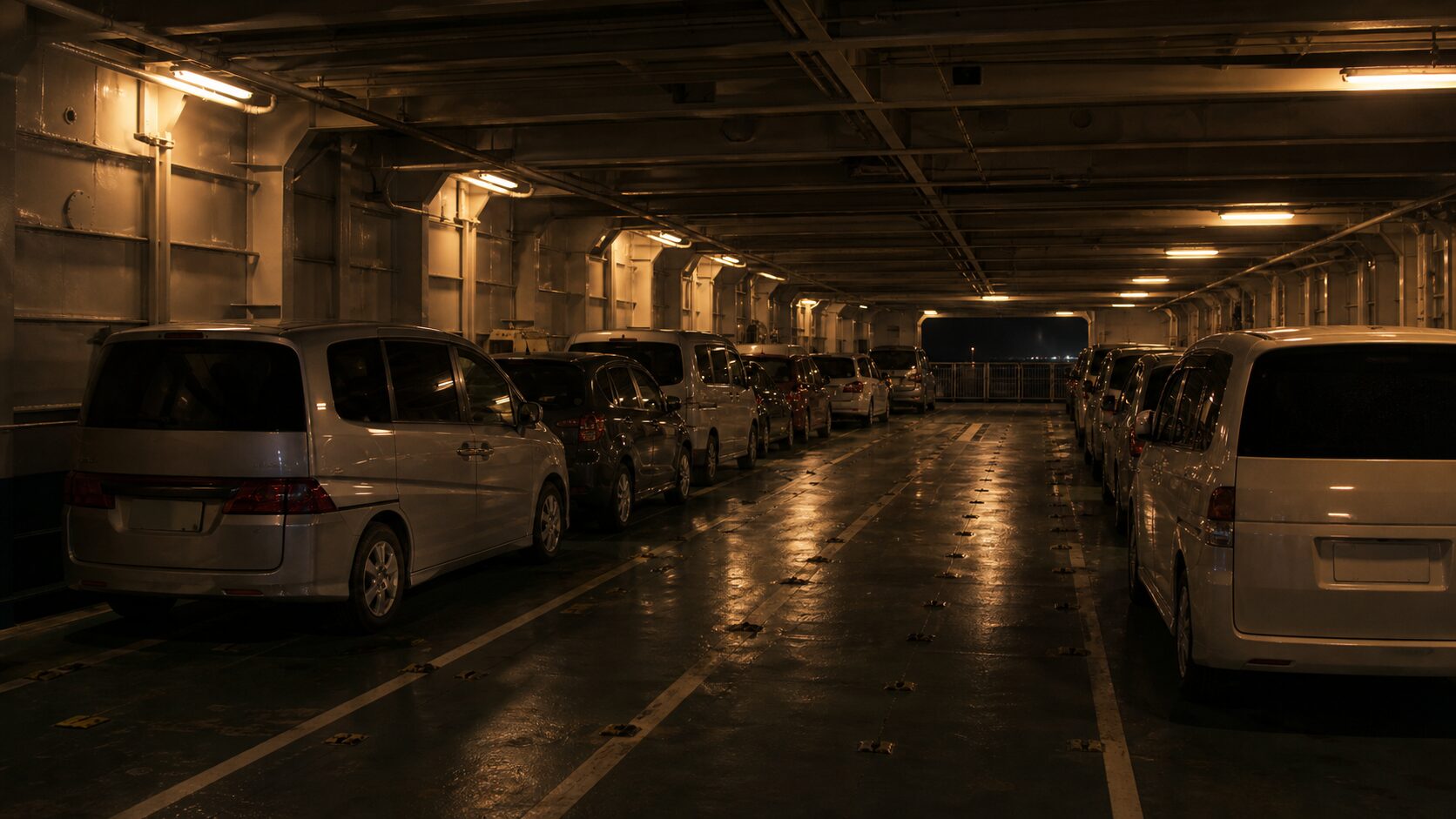 フェリー車両甲板の内部